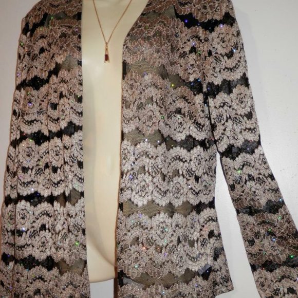 R&M Richards Womens Jacket 18 1X Metallic Gold Black Rhinestone Wedding D323 - Picture 3 of 4